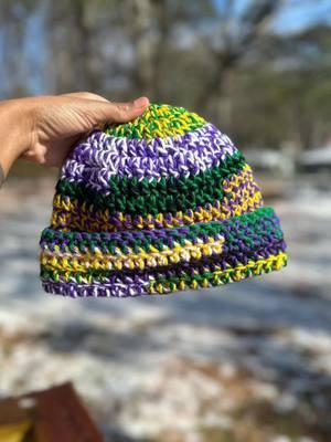 Order your scrap Mardi Gras beanie! Ruffle hats are available as well!   Link is in bio  #rufflehat #unisex #mardigras #crochet 