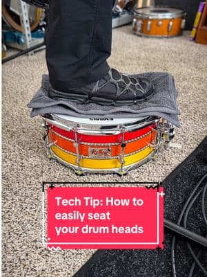 When it comes to drums, the little details can make the biggest impact. Yet, some things get so easily forgotten when dialing in our drums.  Seating the drum head while tuning is one of those topics is one of those things.  However, this specific technique is very much looked down on.  Although, when a drum is made with quality and attention to detail like this Kelley drum, a couple of seconds of standing on this head will not affect the drum in any way.  I've done this to hundreds of drum heads and have never had an issue with something breaking, and I'm over 250 pounds.  For me, I'm changing out drum heads so much at work that doing CPR on every drum is exhausting and time-consuming.  A thicker towel is used so that the drum head is not taking all of the impact, and I'm keeping the new drum head clean.  This technique ensures that the drum head is stretched and stays in tune a little longer because of the work put into it before the stick touches it.  What do you guys think? Do you stretch out your drum heads? Do you only stretch out certain brands? Leave a comment. Let’s talk about it! Stay creative, and have a great rest of the week. Love you, guys!! Okay. Byeeeee. 🥁🤓👊🏻❤️🙏🏻  — #testabeatdrums #thedrumsultant #drumtuning #snaredrum #snare #drummer #vibe #geartok #drumtok #process #technique #fixxerupper #tuning #sound #CapCut #DIY #keeponlearning #florida #orlando #drumtuning #techtiptuesday #seating #tipsandtricks #drumhacks #drumsultant #techtip #maintenance 