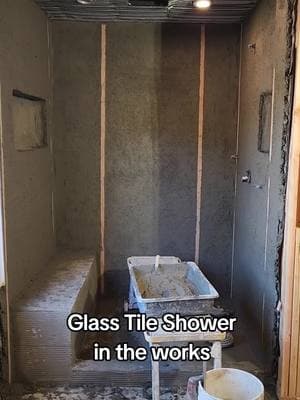 glass tile shower in the works #tile #tiling #trending #sound #trend #fyyy #viraaal #viral #fyp #foryou #workflow #glasstile #cement 