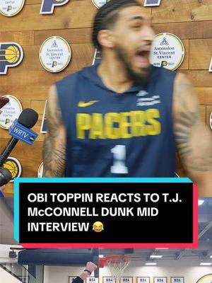 Obi Toppin stopped mid interview to watch T.J. McConnell throw it down at practice 😂 #pacers #basketball #dunk #practice #NBA 