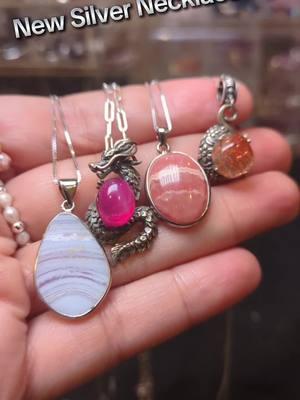 Gorgeous new silver necklaces 💖 Let us know if there is something you are looking for. We may already have it 💕 #iocrystals #bluelace #ruby #rhodochrosite #silverjewelry #silverring #necklace #giftideas  #TrueLove #ruby #bluelaceagate #sunstone #moonstone 