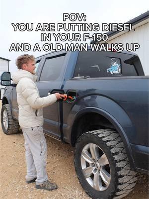 This has happened a handful of times actually..😂 #ford#diesel#gaspump#grapps#f150#babypowerstroke#rollingcoal#funny#skit#stocks#towmirrors#liftedtruck#dieseltrucks#oldman