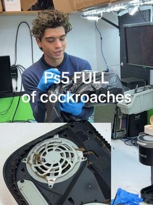 More roaches than a rich potheads bathroom sink #satisfying #repair #tech #ps5 #hdmi #gross #roaches #exterminator // how to clean ps5 // cockroaches in ps5// how to fix ps5 hdmi port // #fyp #viral 