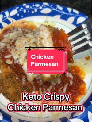 ❤️🥰 Keto Crispy Chicken Parmesan 🥰❤️ #ketochicken #parmesanchicken #parmesancrustedchicken #porkrinds #lowcarb #ketodinner #howtoketo #ketodiet #whatsfordinner #healthydinner #DinnerIdeas #ketorecipes #ketokravings 