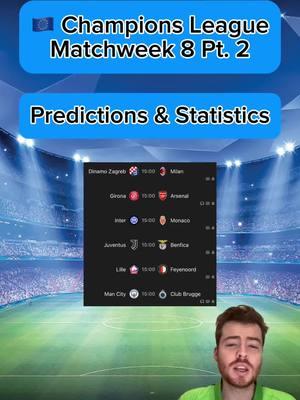 🇪🇺 CHAMPIONS LEAGUE WEEK 8 PREDICTIONS & STATISTICS PART 2 | More predictions on FanBasis in my bio | Statistics are from the HOFB app, link in my bio | —————————————#footballpredictions #soccerpredictions #soccerpicks #footballpicks #footballtips #soccertips #footballanalysis #socceranalysis #championsleague #ucl #championsleaguepredictions #championsleaguetips #ucltips #uclpredictions #championsleaguepicks #freefootballpicks #freefootballpredictions #freesoccerpredictions #freesoccertips #dinamozagrebacmilan #gironafc #acmilan #intermonaco #juventusbenfica #losclille #feyenoord #mancity #clubbrugge 