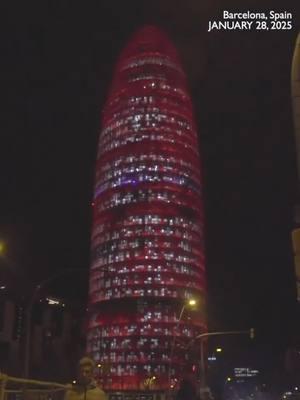 The Glòries Tower, Barcelona's landmark, lights up red to celebrate Chinese New Year #chinesenewyear #likechina #fyp