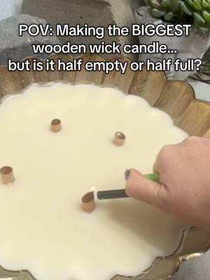 Making the biggest wooden wick candle ever! But is it half empty or half full? 🤔🕯️ #BiggestCandle #LargestCandle #CandleBurning #MoneyBack #HalfEmptyHalfFull#diycandle#foryoupage#candle#fypシ 