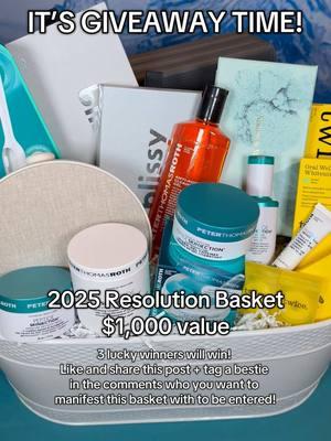 2025 Resolution Basket Giveaway ⭐️ Three lucky winners will receive a #giftbasket valued at $1,000 to kick off your self-care goals! Here’s how to enter: ✨ Follow @PeterThomasRothOfficial  ✨ Like and share this post ✨ Tag a bestie in the comments who you want to manifest this basket with!  ✨ Head over to our IG @PeterThomasRothOfficial for a bonus entry!   What’s inside: Peter Thomas Roth Peptide Skinjection™ Routine @Blissy Brand Silk Bonnet and Eye Mask @Hatch for Sleep Restore 3 @quip 360 Oscillating Toothbrush @Twice Oral Wellness Whitening Kit @Stakt Foldable Yoga Mat @Apothékary Co. Free Spirit Minis  #giveaway #giveaways #resolution #SelfCare #mantra #skincare #beauty #2025visionboard #basket #giftbasketideas #giftideas #selfcareroutine #wellness #wellnesstips #wellnesstips #wellnesstok #selfcaresunday