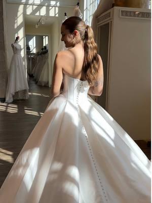 Meet “Turner” - a stunning mikado ballgown with a striking corset bodice and cathedral train featuring classic buttons ✨ #weddingdressinspiration #weddingdress #bridalshop #weddinginspiration #weddingdresses #2025bride #satinballgown #basquewaist #2026bride 