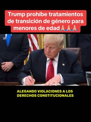 Donald Trump ha firmado una orden ejecutiva que restringe los tratamientos médicos de afirmación de género para menores de edad. Esta medida abarca tanto intervenciones quirúrgicas como tratamientos hormonales destinados a jóvenes que experimentan disforia de género. La nueva directiva presidencial establece que: 	•	Prohibición de cirugías de reasignación de género para individuos menores de 18 años. 	•	Restricciones en la prescripción de terapias hormonales y bloqueadores de la pubertad para menores. 	•	Sanciones para profesionales médicos que incumplan estas disposiciones. Argumentos y reacciones:  Desde la Casa Blanca, se argumenta que esta medida busca proteger a los menores de decisiones médicas irreversibles que podrían lamentar en el futuro. Funcionarios de la administración Trump han señalado preocupaciones sobre la madurez y capacidad de decisión de los jóvenes en relación con procedimientos que tienen consecuencias permanentes. Por otro lado, organizaciones de derechos LGBTQ+, profesionales de la salud y defensores de los derechos humanos han expresado su profunda preocupación. Argumentan que: 	•	Los tratamientos de afirmación de género son esenciales para el bienestar mental y emocional de los jóvenes transgénero. 	•	La restricción de estos tratamientos podría aumentar las tasas de depresión, ansiedad y suicidio entre la juventud trans. 	•	Las decisiones médicas deben ser tomadas entre el paciente, sus padres y profesionales de la salud, sin intervención gubernamental. Impacto y perspectivas Esta orden ejecutiva podría tener implicaciones significativas en el sistema de salud y en los derechos de las personas transgénero en Estados Unidos. Se anticipa que: 	•	Diversos estados podrían desafiar la orden en los tribunales, alegando violaciones a los derechos constitucionales. 	•	Las familias y jóvenes afectados podrían enfrentar barreras adicionales para acceder a la atención médica necesaria. 	•	El debate nacional sobre los derechos de las personas transgénero y la autonomía médica se intensificará en los próximos días. Esta decisión presidencial ha encendido un debate apasionado en todo el país, enfrentando preocupaciones sobre la protección de los menores contra los derechos de las personas transgénero a recibir atención médica adecuada. Continuaremos monitoreando esta situación y les mantendremos informados sobre cualquier desarrollo. #ProtecciónInfantil #NoALaTransiciónInfantil #CuidadoInfantilPrimero #SaludInfantilSinIdeología #DerechosDeLosNiños #InfanciaSinIdeología #TransiciónDeGéneroNoParaMenores #BloqueadoresHormonalesNo #LeyAntiTrans #SeguridadInfantilPrimero #Trump #MAGA #USA #Republicano #DonaldTrump #Conservador #Política #HazAméricaGrandeDeNuevo #NoticiasTrump #Trump2024 #CasaBlanca #Trump2020 #TrumpEsMiPresidente #AmericaPrimero