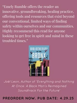 📚✨ BIBLIOTHERAPY IN THE BRONX – COMING APRIL 29, 2025 ✨📚 Every week, I’ll be sharing what prominent authors, poets, therapists, and creatives are saying about my debut book, Bibliotherapy in the Bronx!  Their words affirm the power of literature as a healing force, and I can’t wait for you to experience this book for yourself. 🔖 Preorder now and support your local indie bookstores!  You can find it at: 📍 NYC: Tuma’s Books, Bronx Witch HQ, Cafe Con Libros 📍 Springfield, MA: Olive Tree Books n Voices 📍 Also available at Barnes & Noble, Amazon, Bookshop.org, and Books-A-Million 🎧 Prefer to listen? The audiobook will be available on Spotify & Audible! 📖 Want to help spread the word? Recommend Bibliotherapy in the Bronx to your local library so more readers can access it! Thank you for your support—preorders make a huge difference for debut authors. Let’s celebrate the power of books to heal, connect, and transform. 💛📖  • • • #LiterapyNYC #bibliotherapyinthebronx  #blackafbooktok  #debutauthor  #blackwritersoftiktok 