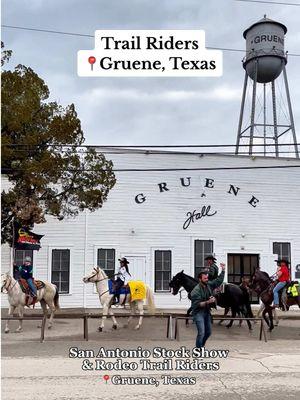 Trail Riders in Gruene Historic District making their way to the San Antonio Stock Show & Rodeo🐎  📍Gruene, Texas  The Trail Riders will be making their way through Gruene, Texas on Monday, February 3rd, between 11:00am and 12:30pm. They will continue their ride to San Antonio, where they will kick off the San Antonio Livestock Show & Rodeo. @San Antonio Rodeo  @Gruene, TX  || Gruene, Texas • Gruene Historic District • Trail Riders • San Antonio Stock Show and Rodeo • Texas Hill Country • Texas Rodeos • New Braunfels, TX || #gruene #gruenetx #sanantonio #sarodeo #gruenehall #texastodo #igtexas #newbraunfelstexas #visitnbtx #fyp #CapCut 