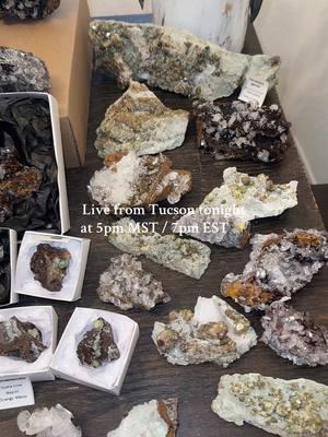 We will be live from Tucson tonight at 5pm MST / 7pm EST ✨ see you there! #tucsongemshow #tucsongemshow2025 #crystaltok #crystalshop #crystalsoftiktok #rocktock #smallcrystalshop #tucsonlive #tucsongemshowlive 