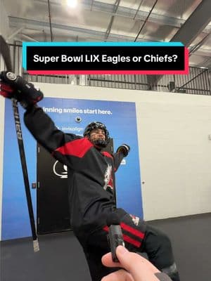 Who’s winning the Super Bowl?  #hockey #hockeytok #hockeyboys #usphl #jrcanes #northcarolina #raleigh #nc #hockeygoalie #questionoftheday #qotd #minimic #SuperBowl #eagles #chiefs #football 