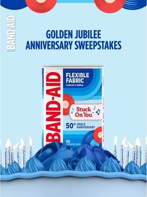 In honor of the 50th Anniversary of our Stuck On You Jingle, enter the BAND-AID® Brand Golden Jubilee Anniversary sweepstakes for your chance to win the grand prize of $25,000. Visit the link in bio to enter.​ ​ #JingleTin #GoldenJubileeSweepstakes #BANDAIDBrand #BANDAID 