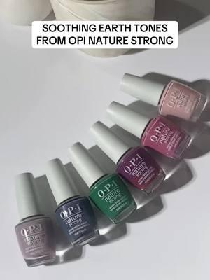 Nail the earth tones trend with OPI Nature Strong. 💪🌍 What’s your fave shade?  Right as Rain ☂️ Force of Nailture 🌪️ Leaf by Example 🌿 Eco-Maniac 🪻 Simply Radishing 🍠 Kind of a Twig Deal 🪹 💅: @sedjames  #OPI #OPIObsessed