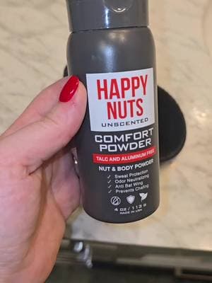 Prevent sweat & provide chafing protection. Ladies, you can use this too!! #happynutscomfortpowder #chafingthighs #chafingrelief #sweatprotection #fypシ 