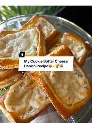 Cookie Butter Cheese Danish Recipe! 🍪🧈🥐🤍👩🏽‍🍳 First things first.. PREHEAT THAT OVEN TO 400° Ingredients: Sheet puff pastry  8 oz Cream Cheese 3 tbs of Sugar 2 1/2 tsp Salt 2 teaspoons Cookie Butter Flavoring 1 egg Tools used: Mixing Bowl Hand Mixer Silicone spatula  Knife  Parchment Paper  Baking pan Silicone brush Measuring spoons  #cookingmama #domidevours #fyp #cookiebutter #cheesedanishrecipe #Recipe #CapCut 