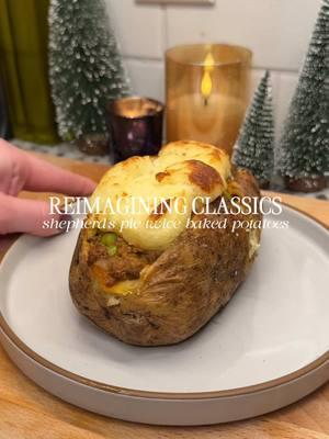 you have to try these shepherd’s pie twice baked potatoes🥔🐑filling with fluffy mashed potatoes all wrapped in a crispy potato skin takes this classic to the next level! Ingredients (makes about 6 servings): - 6 large russet potatoes, washed & scrubbed - salt, pepper, olive oil *bake at 425°F for about 70 minutes Filling: - 1 tbsp olive oil - 1 lb ground lamb (or beef) - 1/2 cup shredded carrots - 2 celery stalks, shredded - 1 tbsp fresh rosemary, chopped - 2 tsp fresh thyme, chopped - 4-5 cloves garlic, minced - 1 tbsp tomato paste - salt & pepper to taste - 1 cup beef broth - 1 tbsp Worcestershire sauce - 1 tbsp cornstarch mixed with 2 tbsp water to make slurry - 1/2 cup frozen peas Mashed potatoes: - potato filling - about 1/4 cup heavy cream - about 3 tbsp butter - salt & pepper to taste *assemble potatoes and put back in oven at 425° F for 10-15 minutes until top is golden brown #shepherdspie #potato #bakedpotato #twicebakedpotatoes #potatorecipe #shepherdspierecipe #classicrecipe #EasyRecipe #asmrcooking #comfortfood #winterrecipes #DinnerIdeas #funrecipes #mealinspo #creatorsearchinsights 