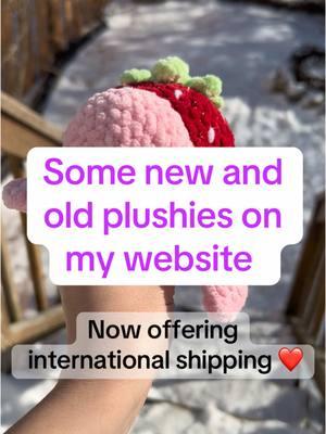 Now offering international shipping! 🍓 #crochet #amigurumi #SmallBusiness #plushies #handmade #shopify #website #crochetersoftiktok #strawberry #cute #valentines #ValentinesDay #plushiedrop #stuffedanimals #marketprep #strawberry #turtle #chocolatecoveredstrawberries #cow #pigeon #chicken #chick #monkey #cute 