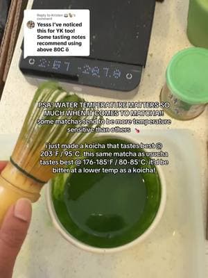 Replying to @Kristen 🍵🐒 water temp makes such a HUGE difference 💧 #matcha #matchatok #matchalatte #matchalover #yamamasakoyamaen 