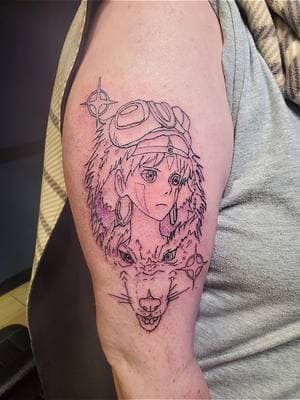 I want to thank @spiral_thunder for her trust with the start of this Super Fun Anime Tattoo From Princess Mononoke Featuring San and Moro!!! San is a human girl raised by Moro, a wolf goddess, and is sometimes called a "wolf princess" she and Moro are protectors of the forest and the animals that live there she is an extremely fierce strong and confident warrior which makes this one badass Tattoo!!! Thank you Hannah and well have to schedule your next session for the shading!! #animetattoos #princessmononoketattoo #mast #apprenticeship #industryink 