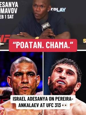 #IsraelAdesanya is rolling with #AlexPereira to win at #UFC313 🗿 Pereira defends his light heavyweight title against #MagomedAnkalaev 🏆 #UFCSaudiArabia #UFC #MMA #combatsports #champion #chama 