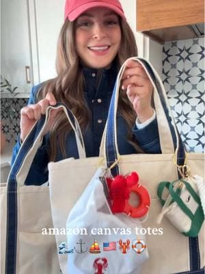 Linked in bio on amazon storefront!⚓️ these Amazon canvas tote bags are an absolute MUST have this season!⛵️ so classic and timeless! They come in lots of colors, these two great sizes, AND they can be embroidered!!😍 and under $40!!🤍 added all these amazon bag charms and I’m obsessed!🦞 see my previous videos for more!!🛟 #boatandtote #llbean #llbeantote #bagcharms #bagcharm #nancymeyers #nancymeyersaesthetic #vineyardvines #ralphlauren #oldmoneyaesthetic #coastalgrandmother #marthastewart #inagarten #comfortcreator #amazonfashion #amazonfinds #amazonmusthaves #nantucket #coastal 