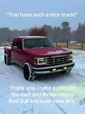 Alcohol and people saying no balls has sadly led to a lot of regretful-ish moments…. • • • • • • • • #fyp #fypシ #fypシ゚viral #blowthisupforme #ford #obs #truck #trucktok #f150 #flareside #stepside #winter #snow #redbull #obsnation #fordnation #builtnotbought 