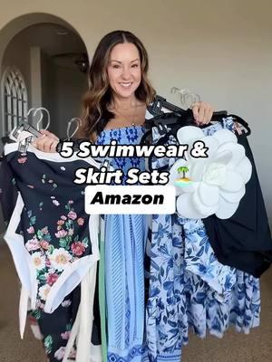 🏝️5 swimsuits w/matching skirt sets on Amazon. ☀️ 🔗 Link is in the first comment in the comment section OR Click the link in my bio > Shop my Reels & TikToks For reference: I’m 5’1”, 109lbs All size small *I had to switch out the skirt on the first set with the wrap sarong, because the skirt was too big on me.  Resort wear, beach vacation, summer outfit, one piece swimwear, ageless style, over 50 fashion, cruise wear #resortwear #resortwear2025 #swimwear2025 #amazonfashion #summeroutfits #Vacationoutfits #cruiseoutfits #tropicalvacationfashion  #swimwearsets