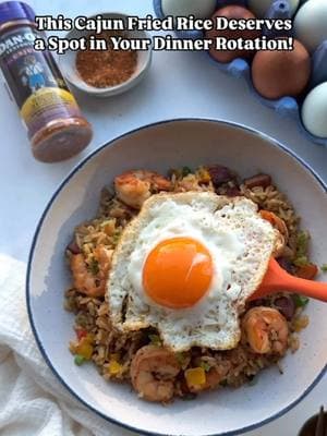 ✨MUST-TRY WEEKNIGHT RECIPE✨If you love fried rice, you need to try this Cajun Shrimp & Andouille Fried Rice-bold, zesty, and packed with flavor! The secret? @danosseasoning Cajun seasoning for that perfect Southern kick and @happyegg for the richest, most vibrant orange yolk. Just look at that runny egg on top. Tag a friend who needs to try this! Cajun Shrimp and Andouille Sausage Fried Rice Ingredients: 1 pound peeled and deveined shrimp seasoned with 1 Tbsp. @Dan-O’s Seasoning Cajun seasoning  1 c. diced Andouille sausage 3 cups day-old rice 1 Tbsp. extra virgin olive oil 1 Tbsp. butter 5 garlic cloves, minced  1/2 c. chopped white onions 3/4 c. diced red and yellow bell peppers 1 Tbsp. Dan-O’s Cajun seasoning  1 tsp. red pepper flakes  1-2 Tbsp. soy sauce Salt and pepper to taste Sliced green onions for garnish Fried @Happy Egg for topping  Procedure: 1️⃣In a wok, brown the andouille sausage & set aside. In the same pan, sauté the marinated shrimp & set aside. 2️⃣ In the same wok, add oil & butter. Sauté the garlic, onions & bell peppers together.  3️⃣Season with Dan’Os Cajun seasoning & red pepper flakes. 4️⃣Add day-old rice. Season with soy sauce, salt & pepper if you like. 5️⃣Garnish with green onions. 6️⃣Top with the perfect fried runny egg from Happy Egg.  7️⃣Enjoy! #friedrice #danoseasoning #happyegg #happyeggambassador #weeknightdinner #EasyRecipes #deliciousfood #musttryrecipe  #sherriesavorsthekitchen #sherriesavorsthecity