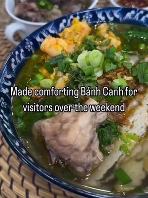 My cousins visited us over the weekend and when I asked if they were craving anything, they said Bánh Canh. It was the perfect noodle soup for the super cold weather we have been experiencing.    There are so many regional variations of Bánh Canh, but I love my parent’s clear, rich, and savory pork-broth based Bánh Canh that is loaded with plump cooked shrimp, tender pork ribs, and other goodies like chả cá. My favorite part is the tender meat from the pork neck bones. Give me an extra bowl of it on the side and I’m good! Full recipe details at www.nolimitcooking.com Broth Ingredients: 6 quarts water 3 pounds pork neck bones, cut into 2-inch pieces 2 pounds pork spare ribs, cut into bite-size pieces 1 large yellow onion, peeled and washed 8 ounces of daikon, peeled and washed 1 piece rock sugar 1/2 cup of fish sauce 1 tablespoon salt 1 heaping tablespoon dried shrimp, optional Shrimp Ingredients: 2 pounds shrimp, deveined, peeled, and cut into bite-size pieces ¼ cup Shrimp Paste with Soya Bean Oil 4 eggs, lightly beaten 1 tablespoon vegetable oil 2 teaspoons sugar 1 teaspoon salt 1/2 teaspoon black pepper Bánh Canh Bowl Ingredients: Bánh Canh or Japanese Udon Noodles, cook according to package directions Pork spare ribs Shrimp Chả Cá green onions, finely chopped cilantro, finely chopped fresh lemon, cut into wedges fried shallots, optional crushed black pepper #nolimitcooking #vietnamesefoodie #asianfoodies #noodlerecipe #souprecipes #banhcanh #bánhcanh #phuquocfood #phuquoc #vietnameserecipes #vietnamesefoodlover #vietnamesenoodlesoup #vietnamesecomfortfood