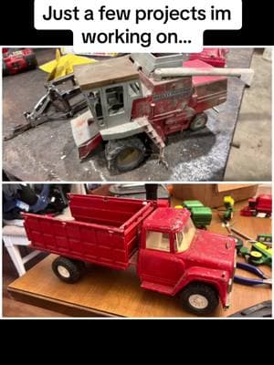 Painting is not my strong suite but these turned out great! I havnt decided on wheels for the massey combine yet! #customfarmtoys #ertlfarm #farmlife #farmtok #agtok #farmtoys #fyp #americanagriculture #masseyferguson 