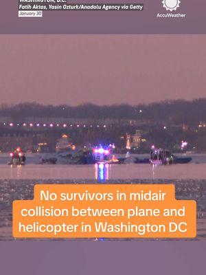 Officials believe there are no survivors after an American Airlines jet and a US Army helicopter collided midair in Washington, D.C. on Wednesday night.⁣ ⁣ Crews are continuing to search the cold Potomac River. ⁣ ⁣ #reaganairport #washingtondc #breakingnews #news #usnews #accuweather 