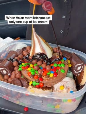 When Asian mom lets you eat only one cup of ice cream, would you try this? #food #eating #mukbang #icecream #dessert #asmr #candy #chocolate #satisfy 