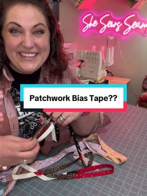 Bias tape typically comes in solid colors in the store.  You can learn how to make your own using more fun fabrics.  But what if that's STILL not fun enough? In this tutorial I am going to show you how to patchwork your bias tape to make the ultimate unique bias binding.  This will be sure to make your creation truly one of a kind!  Let's do it! #sewingtutorial #sewing #quilting #sewingdiy #biastape #biasbinding #patchwork #sewingtips #sewinghacks 