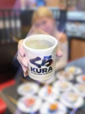 Hold it, sip it, let it energize and uplift you. 🍃✨ A cup of green tea, ready to refresh your day.  #kurasushiusa #revolvingsushi #conveyorbeltsushi #greentea #greentealovers