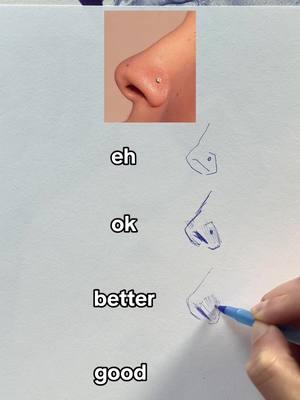 The different levels of a quick drawing of a nose with pen #pendrawing #art #drawing 