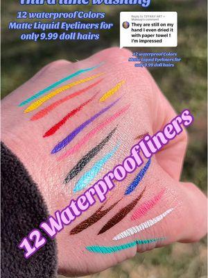 Replying to @TIFFANY ART + Makeup 12 waterproof Colors Matte Liquid Eyeliners for only 9.99 / waterproof makeup ! #waterproofmakeup #waterproofeyeliner #Eyeliner #handaiyan #graphicliners #graphiceyelinermakeup #coloredeyeliner #tiktokshopfinds #makeup #mua #makeuptips #makeuphack #matteeyeliner 