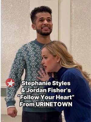 What is our heart saying? 🤔 Share more clips from URINETOWN press day ❤️ Stephanie Styles and Jordan Fisher dazzle on a sweet preview of the musical running at New York City Center Feb 5 - 16 only! Run (Freedom Run) to Broadway.com for your tickets to this special limited engagement! #stephaniestyles #jordanfisher #urinetown #nycitycenter #sing #singer #explore #fyp #theatretok musical #nyc @New York City Center @Jordan Fisher 