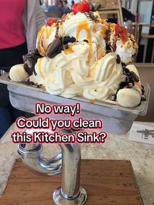 The Infamous Kitchen Sink Ice Cream Sundae from Angie's Restaurant in Logan, Utah. Could you clean the sink? #foodies #icecream #foodchallenge #shocked #sweets #travel #eating #trysomethingnew #dessert #sundae #utah #chocolate #bigback 