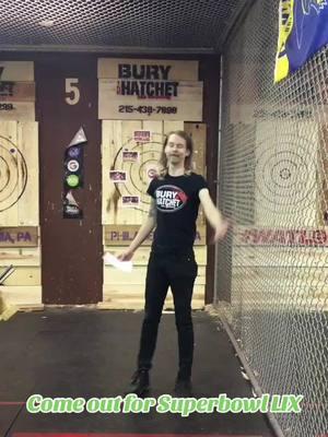 Watch the big game on our screens while throwing axes at Chiefs targets! Go birds! #SuperBowl #burythehatchet #southphilly #fyp #axemaster #axethrower #whattodoinphillythisweek #gobirds 