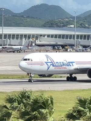 AmeriJet Boeing 767F Departing Princess Juliana International Airport St. Maarten TNCM SXM #mahobeach #maho #planespotting #stmaarten #aviation #flying #aviationgeek #airport #airline #princessjulianaairport #landing #tncm #sxm #boeing #boeing767 #amerijet #airfreight #cargoaircraft 