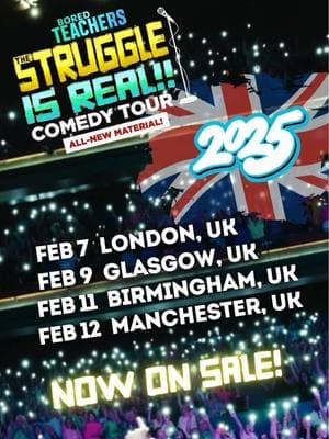 @boredteacherscomedytour is heading to the UK NEXT WEEK! 🇬🇧🎤  LONDON: February 7th GLASGOW: February 9th BIRMINGHAM: February 11th MANCHESTER: February 12h 🎟️ : https://www.boredteachers.com/comedy-tour #boredteacherscomedytour #ukteachers 🎥 via: @comedycentraluk 