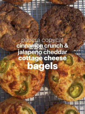 Panera Copycat: Cinnamon Crunch & Jalapeno Cheddar Cottage Cheese Bagels Had to make more cottage cheese bagels because I can’t get over how good they are. This time, recreating the best flavors from Panera.  #creatorsearchinsights #trendingrecipe #cottagecheese #2ingredients #protein #bagels #fyp #cooktok 