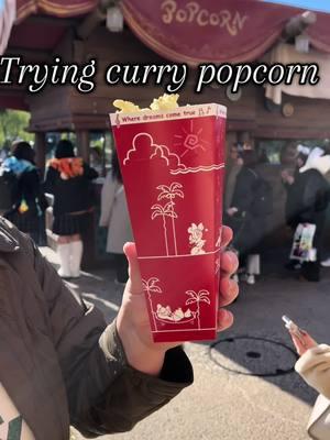 Trying curry flavored popcorn at Tokyo DisneySea #tokyodisneysea #tokyodisneyfood #disneypopcorn #disneysnacks #currypopcorn 