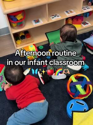 Here’s what our afternoon routine looks like 🍎✨🌈🫶🏼🦋  Let us know if you have any questions!  @ruthh @Alexandra Bolivar  #teach #teacher #creatorsearchinsights #class #classroom #infant #infants #infantclassroom #daycare #infantteacher #teachers #earlyheadstart #teacherlife #baby #babies 