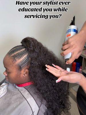 Stylist… we must take the time to educate our clients on their hair! A lot of us would rather collect the coins then have your client return because you educated them. #stylistvsclient #foryou #stitchbraids #dallashairstylist #dallasbraider #friscobraider #fyp #halfuphalfdown #quickweave #tutorial #voiceover #education #educationalpurposes #braidtutorial 