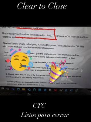 Clear to Close’—my favorite three words from a lender! It means my client just needs to sign the closing docs, and it’s officially a done deal! #CTC #RealEstateWin #ClosingDay  #jennygrealtor #toproducer  Clear to Close -mis tres palabras favoritas de un prestamista! Significa que mi cliente solo necesita firmar los documentos de cierre y Listo CTC #realtorlife