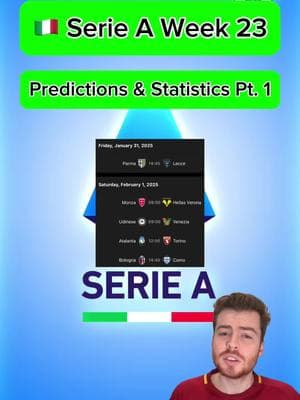 🇮🇹 SERIE A WEEK 23 PREDICTIONS & STATISTICS PART 1 | More predictions on FanBasis in my bio | Statistics are from the HOFB app, link in my bio | —————————————#footballpredictions #soccerpredictions #soccerpicks #footballpicks #footballtips #soccertips #socceranalysis #footballanalysis #freefootballpicks #freefootballpredictions #freesoccerpredictions #freesoccertips #seriea #serieatim #serieapredictions #serieapicks #serieatips #parmalecce #monzaverona #udinesevenezia #atalantatorino #bolognacomo 